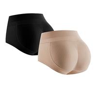 SUIUOI 2PCS Mujer Bragas Push Up con Relleno Extremo, Shapewear Lencería Pantalones con Relleno de Cadera Reductora Sin Costura Control de Barriga Levanta Glúteos