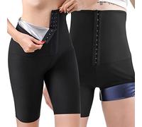 SUIUOI 2PCS Pantalones de Sauna Adelgazantes Mujer, Reductores Anticeluliticos Pantalonde Cintura Alta Nanotecnología Leggins Reductores Pantalon Mallas Fitness Push Up para Deporte Running Yoga