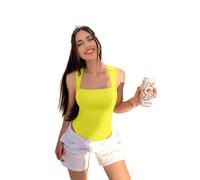 SUIUOI Body de mujer sin mangas de cuello redondo - Body elástico con cuello halter elegante para verano, con tanga, amarillo, S