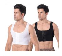 SUIUOI Body shaper para hombre, de compresión plana, para ocultar ginecomastia, suéter para el pecho, de compresión, adelgazante, corsé, camiseta interior, canotear, shapewear, blanco y negro, XL