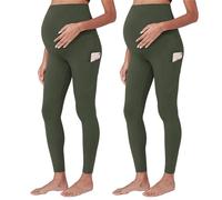 SUIUOI Pack de 2 leggings de maternidad para mujer, leggings de embarazo opacas, leggings de maternidad con bolsillos, leggings de cintura alta de maternidad, leggings de embarazo opacas, suaves y