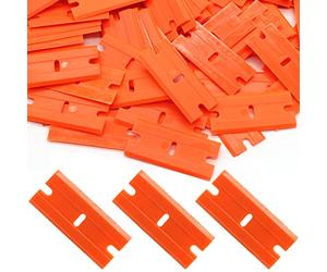 Suiwotin 100 cuchillas de afeitar de plástico, cuchillas de raspador de plástico de doble filo, repuesto para herramienta de raspador de maquinilla de afeitar de plástico para calcomanías, etiquetas