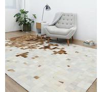 Suixtil Alfombra de Piel Vaca retales, a Cuadros, Tricolor, Suave, Duradera, Rectangular, for Comedor, Pieza llamativa Natural(1400MMx2000MM)