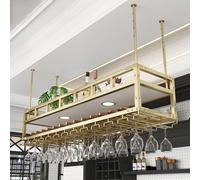 Suixtil Botelleros Colgantes, Montados en el Techo, Industriales Ajustables con 2 Luces, de Metal y Hierro for Bares Restaurantes(Oro,100x30cm)