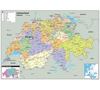 Suiza mapa político - Papel laminado A2 Size 42 x 59.4 cm