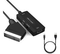 SUJAHHUJIQ Convertidor HDMI a Peritel, Adaptador HD 1080P con cables, Entrada HDMI Salida SCART Video Audio Converter NTSC/PAL