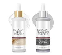 SUJEBKC 2 Piezas Dúo De Ampulas De Arroz Luminoso, Ampula De Arroz Negro y Suero Exfoliante De Arroz Blanco, Apertura De Poros, Exfoliación Suave, Eliminador De Puntos Negros