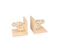 Sujeta-libros de madera - ARTEMIO - Elefante - Beige - 12x12x12 cm - Lote de 2