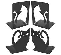 Sujeta Libros Estanteria de Metal Gato Sujetalibros Antideslizante Sujetalibros Decorativo de Sobremesa para Libros DVD, Oficina, Biblioteca, hogar y Escuela - 2 Piezas