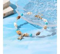 Sujeta Pinzas de Pelo Pulsera de cuentas de concha de estrella de mar bohemia, accesorio de playa de verano con materiales naturales, joyería de playa de moda (D, 8X8X1)