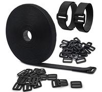 Sujetacables de 10m con 50 Hebillas, Cinta para Corte libre, Bridas Negras para Cinchas Multiusos Hebilla y Lazo para Bicicletas, Herramientas de Jardín