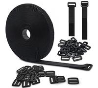 Sujetacables de 15m con 50 Hebillas, Cinta para Corte libre, Bridas Negras para Cinchas Multiusos Hebilla y Lazo para Bicicletas, Herramientas de Jardín
