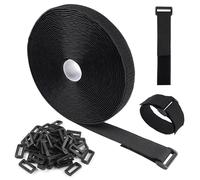 Sujetacables Reutilizables de 10m x 2.5cm con 50 Hebillas, Bridas Negras Ajustables para Gestión y Organizador de Cables, amarres al aire libre, Ataduras De Cable De Longitud De Corte Libre, Negro
