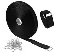 Sujetacables Reutilizables de 10m x 2cm con 50 Hebillas De Metal, Bridas Negras Ajustables para Gestión y Organizador de Cables, amarres al aire libre, Ataduras De Cable De Longitud De Corte Libre