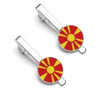 Sujetacorbatas con la bandera de Macedonia para hombre, juego de 2 piezas de sujetacorbatas y gemelos redondos para accesorios de ropa de lujo - RE2DSA3