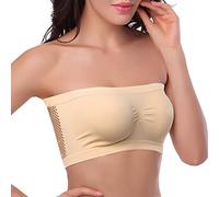 Sujetador acolchado Bandeau para mujer, sin cables, sin tirantes, convertible, bralettes, capa base, sujetador con tapa de tubo, caqui, M