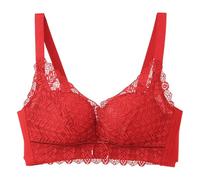 Sujetador ajustable de grosor medio sin anillo de acero con soporte superior y encaje caído en el pecho pequeño, brasier de copa no vacía, rosso, 95B