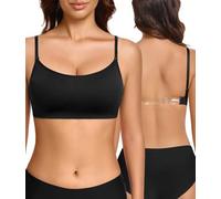 Sujetador Básico para Mujer Invisible Espalda Baja-Sujetador Sin Costuras con Relleno Extraíble Bralette Sin Varillas Deportivo para Yoga y Danza con Tirantes Desmontables Transparentes(Negro, L)