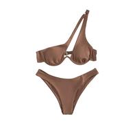 Sujetador Bikini con Bañador Secado Rapido Mujer Conjuntos de Bikini para Mujer Top con Un Hombro Recortado Y Traje de Baño Piezas Cintura Media Trajes Baño Bikinis (Khaki XL)