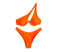 Sujetador Bikini con Bañador Secado Rapido Mujer Conjuntos de Bikini para Mujer Top con Un Hombro Recortado Y Traje de Baño Piezas Cintura Media Trajes Baño Bikinis (Orange L)