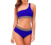 Sujetador Bikini con Bikini Sin Tirantes Mujer Traje de Baño de Piezas para Mujer Conjunto Estampado Cintura Alta Trajes Baño Un Braguitas Bañador con (Blue S)