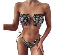 Sujetador Bikini Deportivo Bañador con Relleno Up Hollow Bikini Traje de Baño Acolchado Sexy Fruncido Traje de Baño Conjunto Playa Mujeres Trajes Braga Mujer Parte Arriba (Khaki S)