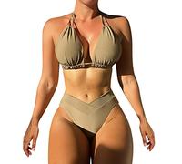 Sujetador Bikini Mujer Bikinis Deportivos Mujer Conjunto de Bikini para Traje de Baño Traje Baño Cintura Media Cuello En V Profundo Correas Braga Reductor (A S)