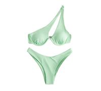 Sujetador Bikini Negro Bikini Parte de Abajo Conjuntos de para Mujer Top con Un Hombro Recortado Y Traje Baño Piezas con Cintura Media Asimetrico Mujer Braga (Green XS)