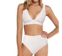 Sujetador Bikini Top Bikini Mujer Talla Grande Womens High Waisted Thong Sets Sexy Brazilian Top Deep V Neck Two Piece Swimsuit Bathing Suits Cintura Alta Mujer (White XL)