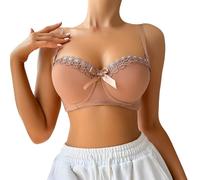 Sujetador cómodo para mujer, sujetador push-up con aros de encaje, sujetador de media concha, sujetador liso para mujer, cómodo y ajustable, soporte, caqui, XL