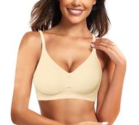 Sujetador cómodo sin aros para mujer, delgado, agarre suave, sujetador push-up sin costuras para dar forma y agarre, perfecto para el uso diario con jeans, beige, L