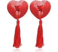 Sujetador con borlas, de silicona, con lentejuelas, en forma de corazón, adhesivo, para pezón, reutilizable, para mujer