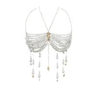 Sujetador con perlas y borlas y cuello halter para mujer, cadena hueca en el pecho, joyería corporal, bralette para fiestas