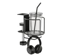 Sujetador con Pinza para Vaso de Escritorio | Soporte 2 en 1 para Bebidas con Gancho para Auriculares | Organizador de Tazas de Mesa,para Botella, Termo o Taza en Aula, Dormitorio,