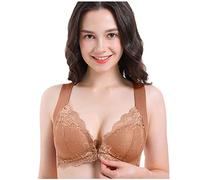 Sujetador con Ribete Ajustable para Mujer, Parte Delantera Deportiva, Cierre extraelástico, Encaje Transpirable, Ropa íntima Sujetador Sin Relleno con Copa a (Coffee, 7XL)