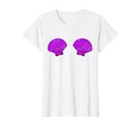 Sujetador Conchas de Mar Divertido Disfraz de Sirena Camiseta gráfica económica, Mujer, Blanco, XS