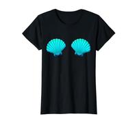 Sujetador Conchas de Mar Divertido Disfraz de Sirena Camiseta gráfica económica, Mujer, Negro, L