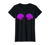 Sujetador Conchas de Mar Divertido Disfraz de Sirena Camiseta gráfica económica, Mujer, Negro, XL