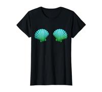 Sujetador Conchas de Mar Divertido Disfraz de Sirena Camiseta gráfica económica, Mujer, Negro, XL