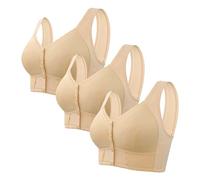 Sujetador de cierre delantero mujer sujetador deportivo acolchado BH entrenamiento para fitness correr correr sujetador ropa interior push up apertura frontal suave 2026 soporte garganta, beige, 56