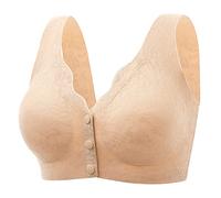 Sujetador de encaje cómodo para mujer, sin aros, con fruncido, talla grande, diseño de gota para seducir, beige, M