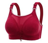 Sujetador de encaje Daisy para mujer, cierre frontal, sin aros, cobertura completa, cómodo, para personas mayores, sin varillas, antiflacidez, rosso, 64