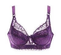 Sujetador De Encaje Floral con Escote En V Profundo para Mujer Sujetador Push-up con Aros Y Lencería Sexy Bra Fino Y Cómodo para Uso Diario Antiflacidez(Purple,B/C/D_40/90)