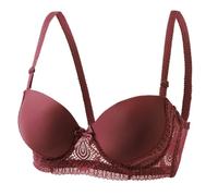 Sujetador de encaje para mujer, diseño de retazos de encaje, sujetador tradicional con aros con copas finas, ajustable y sexy Bralette Mi pedido, rojo, 38