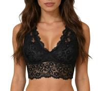 Sujetador de encaje para mujer sin aros, estilo seductor con encaje delicado, cómodo diseño sin espalda para un aspecto elegante y cotidiano, Negro , 3XL