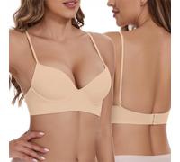 Sujetador de espalda baja para mujer, con alambre en forma de U, sin espalda, con tirantes delgados convertibles, beige, 36