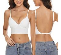 Sujetador de espalda baja para mujer, push-up, cuello en V profundo, sujetador sin espalda baja, tirantes múltiples, sujetador convertible, sujetador de elevación de alambre, Blanco, L