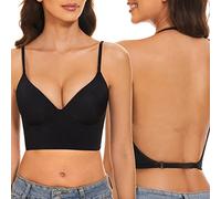 Sujetador de Espalda Baja para Mujer, Push-Up, Cuello en V Profundo, Tirantes Múltiples, Convertible, Elevación de Alambre, Negro, XL