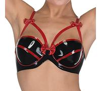 Sujetador De Látex Con Botones De Adorno Lazos En La Espalda Decoración Sujetador De Lencería De Goma,rojo Con Negro,mi