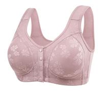 Sujetador de malla frontal inalámbrico para mujer, correa ancha, cobertura completa, cómoda, brassiere Elderly Maternity Post Sleep Everyday No Underwire Bra Sportbustiers Mujer, Rosa., 36